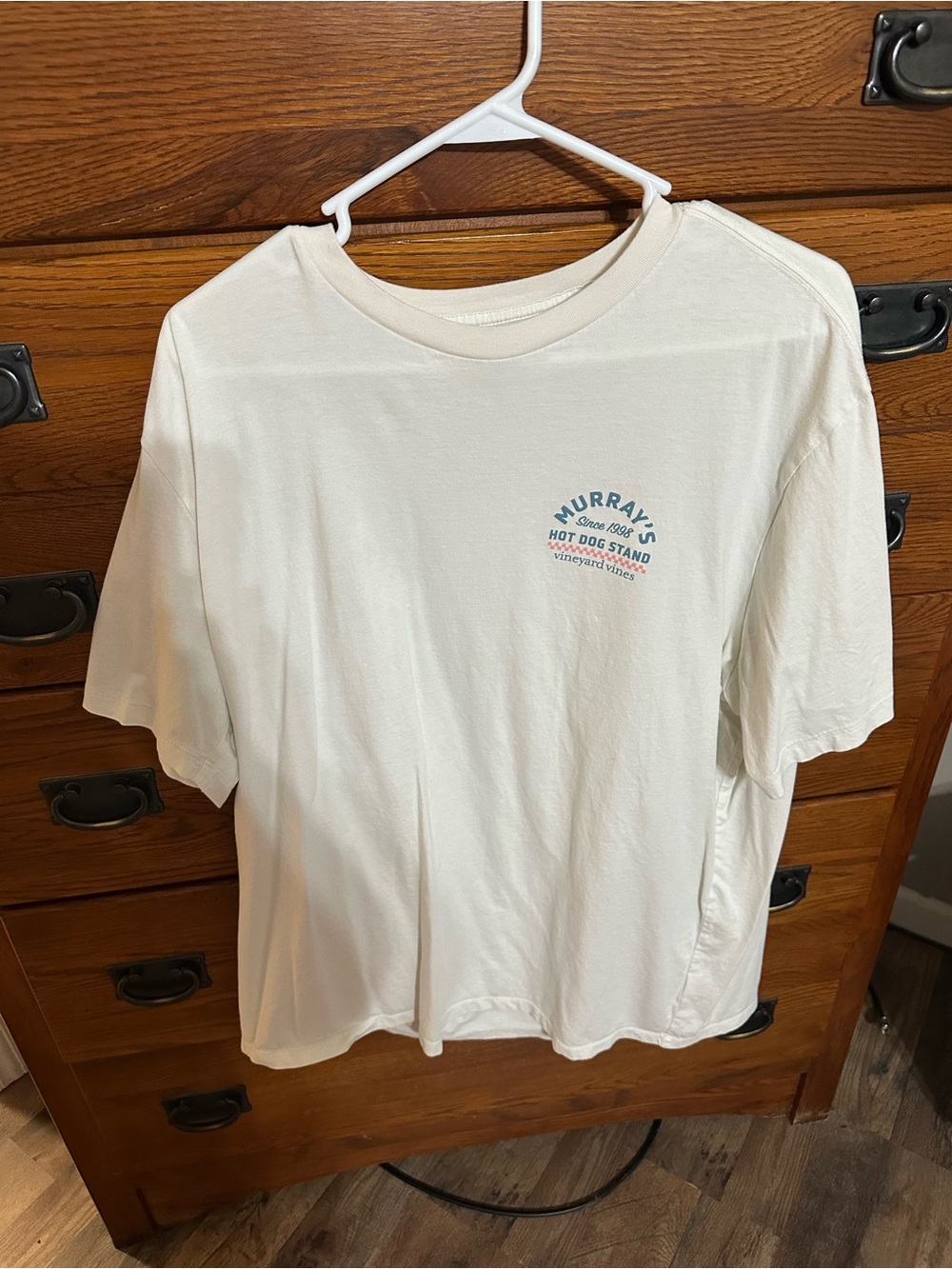 Vineyard Vines Off-White Short Sleeve Logo Tee with Blue-Red Chest Print
